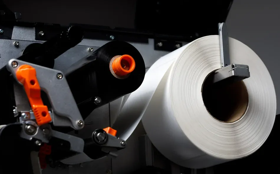 3 inch core thermal transfer labels in a printing press