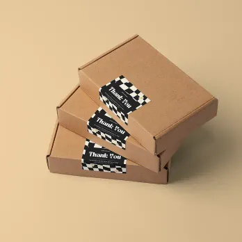 Hand applying blue custom thermal label from thermal transfer printer