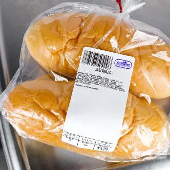Fresh bread package with custom thermal label showing product information