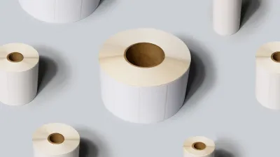 Label rolls arranged in an artistic collage