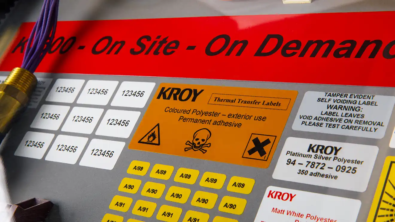 a test sheet showing examples of kroy printing