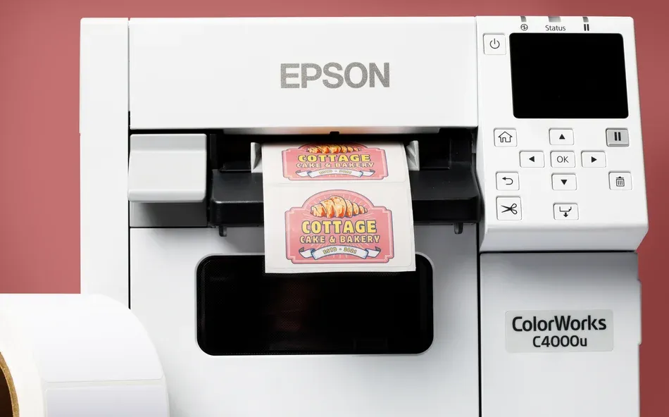 Epson printer with vitamin supplement bottle and printed labels