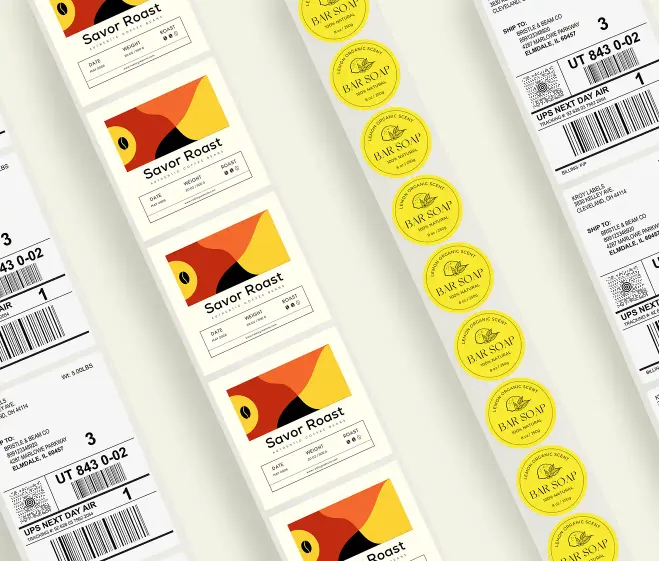 several sheets of labels with different sized labels