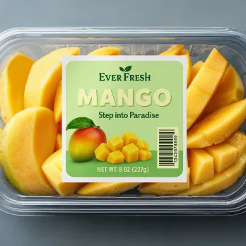 labeled package of fresh sliced mangos