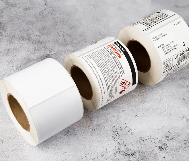 3 rolls of 4x6 labels made of different materials each