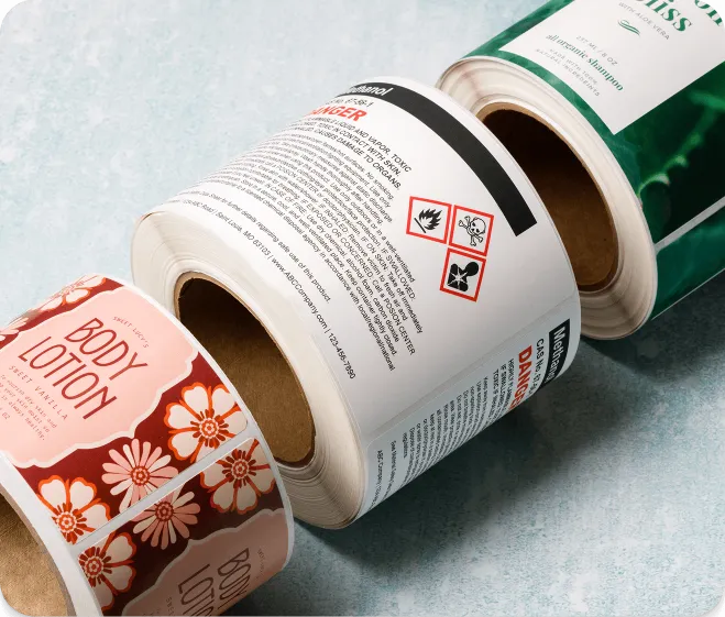3 rolls of labels made of different materials each