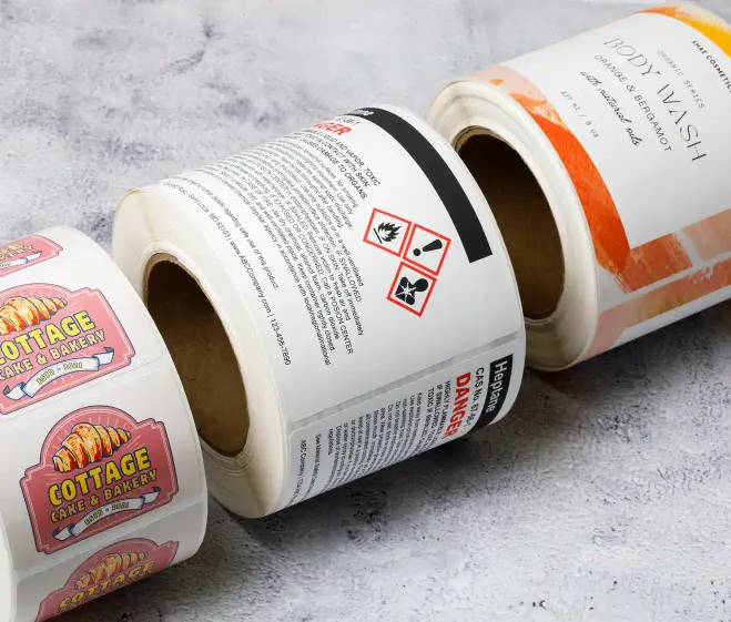 3 rolls of labels made of different materials each