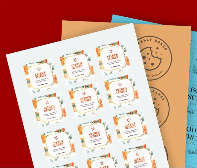 3 sheets of labels made of different materials each