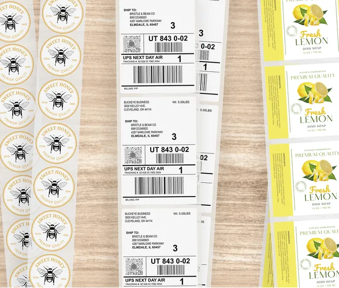 several sheets of labels in different sizes