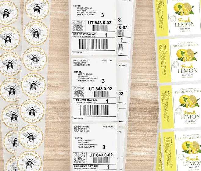 several sheets of labels in different sizes