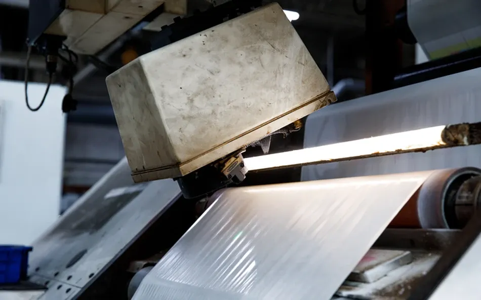 Laminating machinery bonding label layers together