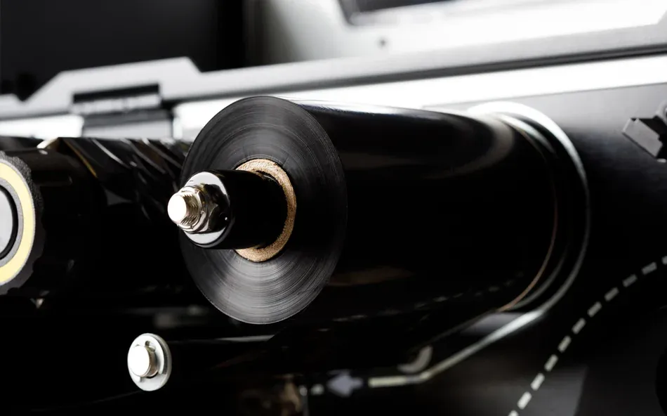 a wax-resin ribbon in a printing press